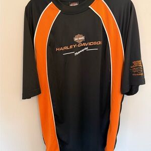 Vintage Harley Davidson BLACK ORANGE Sport MOTORCYCLE SHIRT Size XL/2XL
